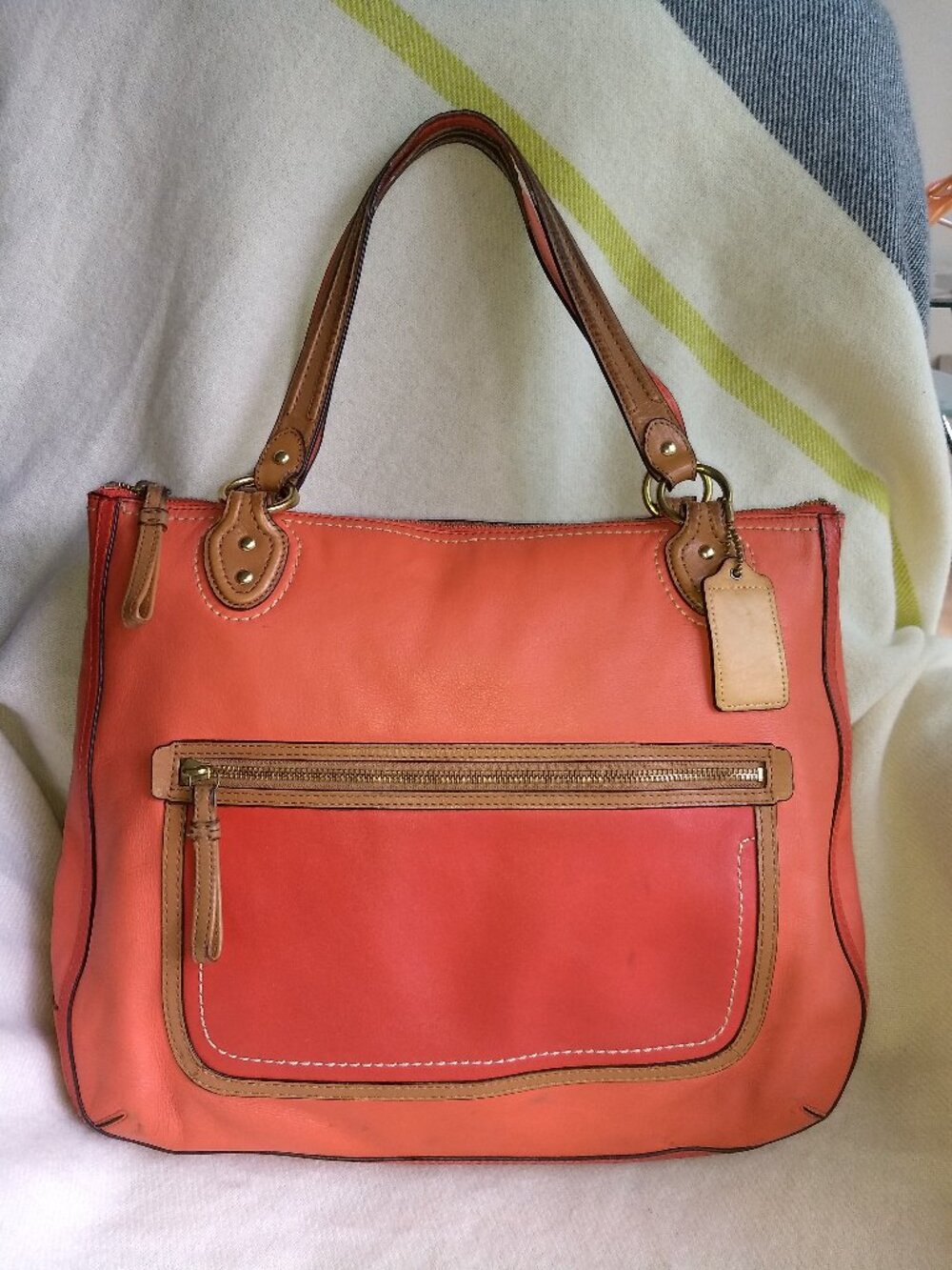 Coach 22430 Poppy Leather  Hallie Tote Bag- Vermillion